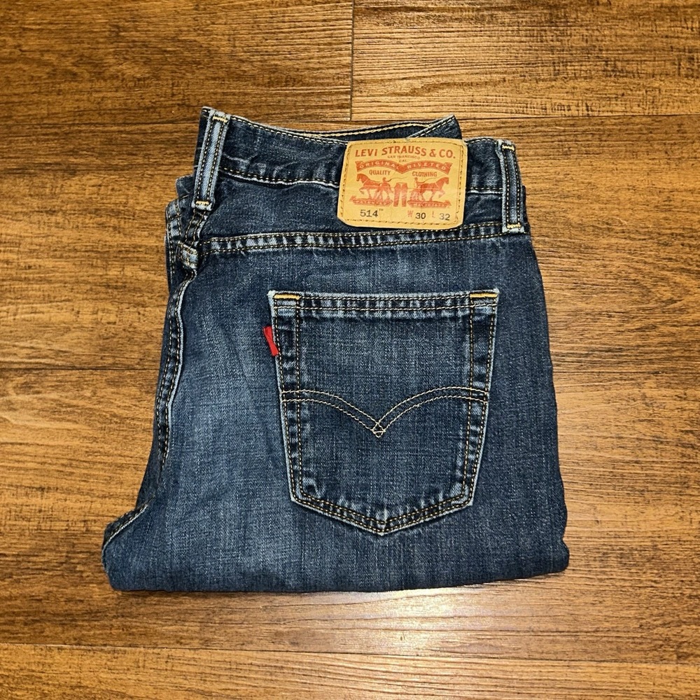 Levis 514 Straight Fit Jeans Blue Mens Size 30x32 Dark Wash Denim No Stretch